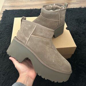 UGG Taupe Suede Platform Ankle Booties